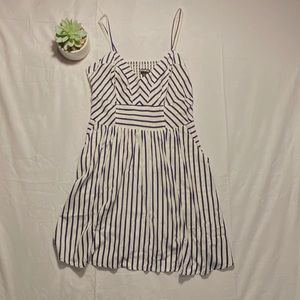 fit and flare blue and white striped dress